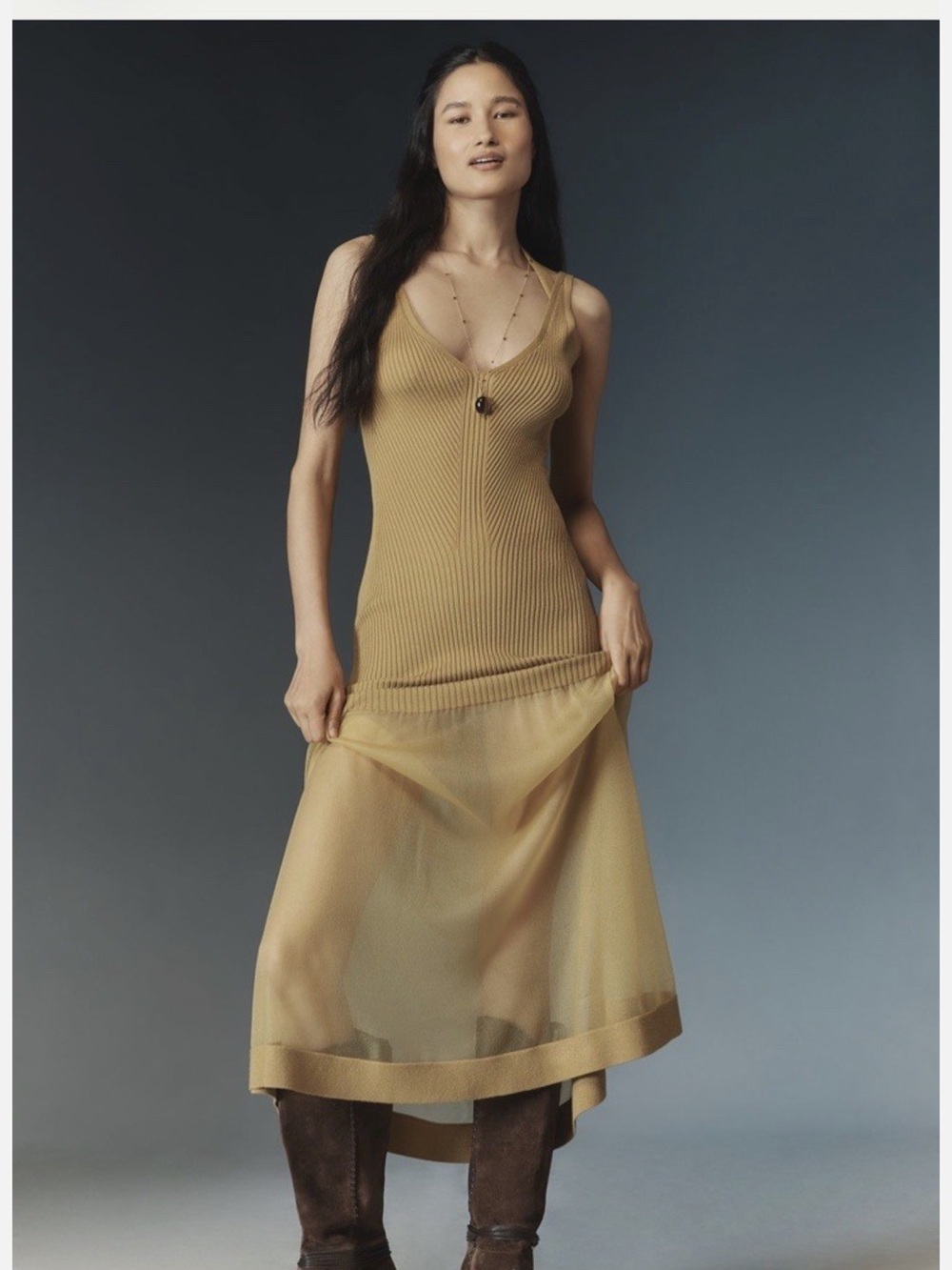 Anthropologie Ribbed Slip Dress in Mustard